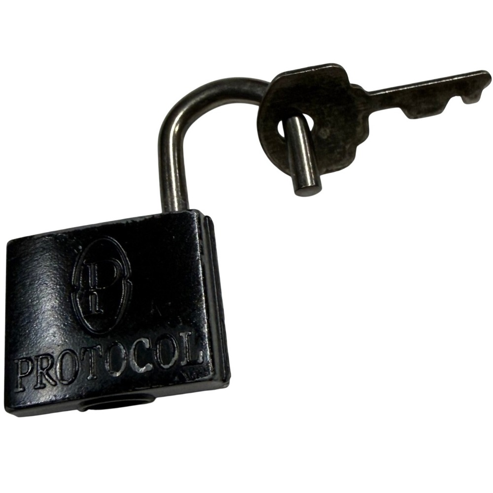 Vintage Protocol Black Metal Padlock with Key Small Luggage Lock Retro Hardware
